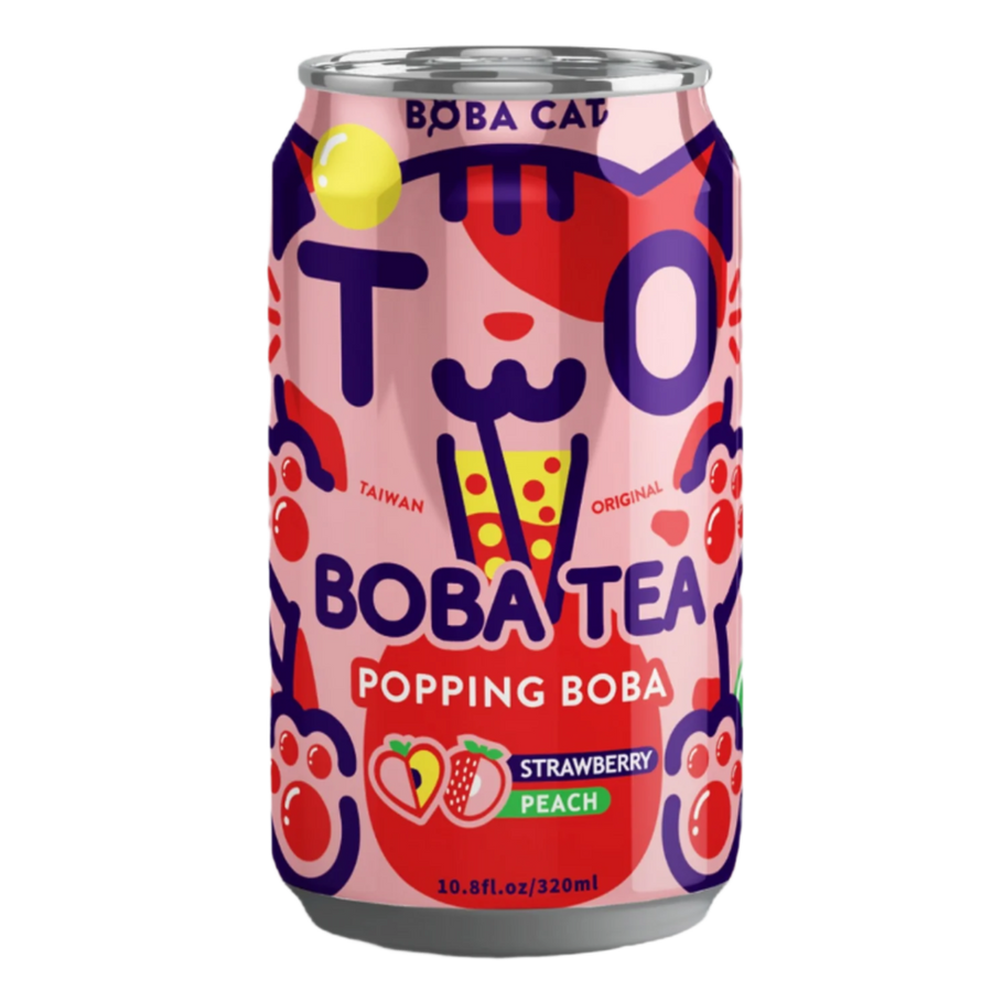 Boba Cat Epres és Barackos Bubble Tea Roppanó Golyókkal 320ml