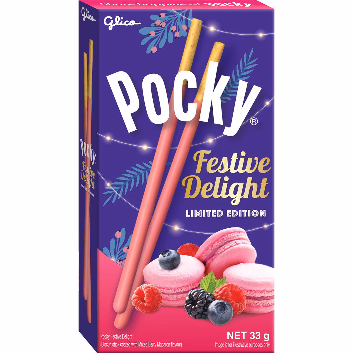 Glico Pocky Festive Delight Erdeigyümölcsös Macaronos Pocky 33g
