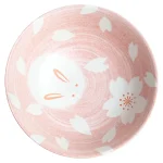 Rózsaszín nyuszi mintás prémium japán porcelán tál