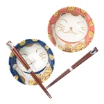Maneki neko mintás prémium japán porcelán étkészlet