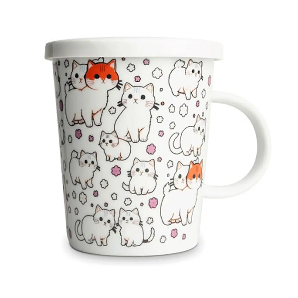 Cica mintás prémium porcelán bögre szűrővel