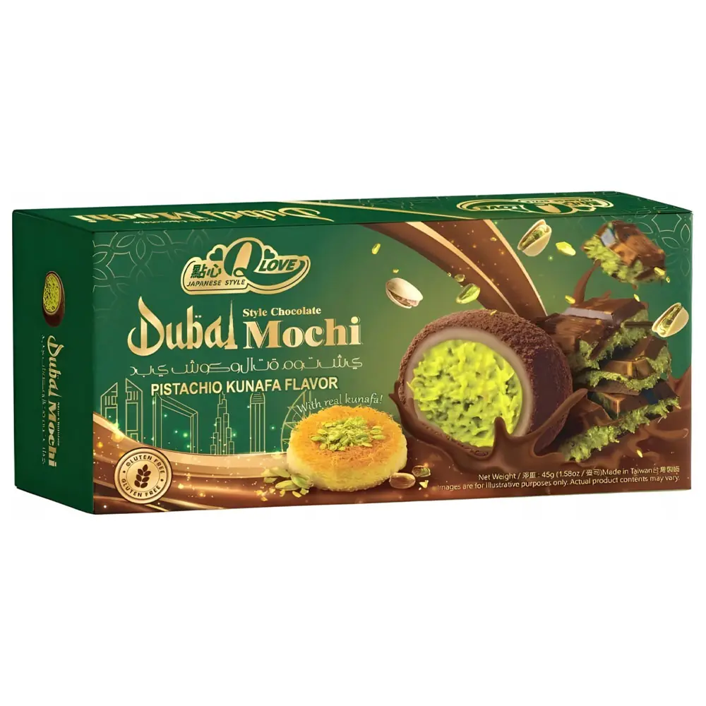 QLove Dubai Csokoládés–Pisztáciás Kunafa Deluxe Mochi 45g